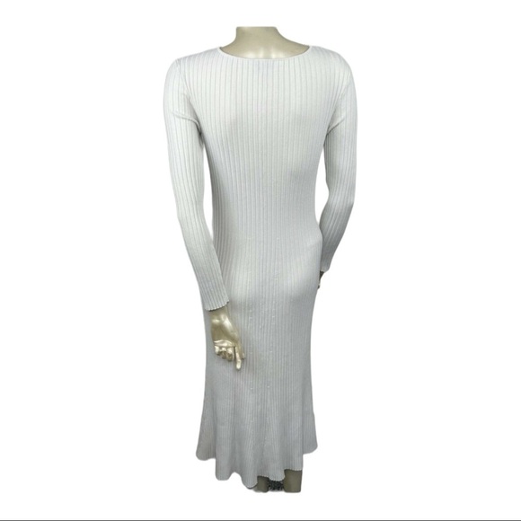 AMUR White Ribbed Cutout Long Sleeve Bodycon Midi Dress Size L - Picture 12 of 15